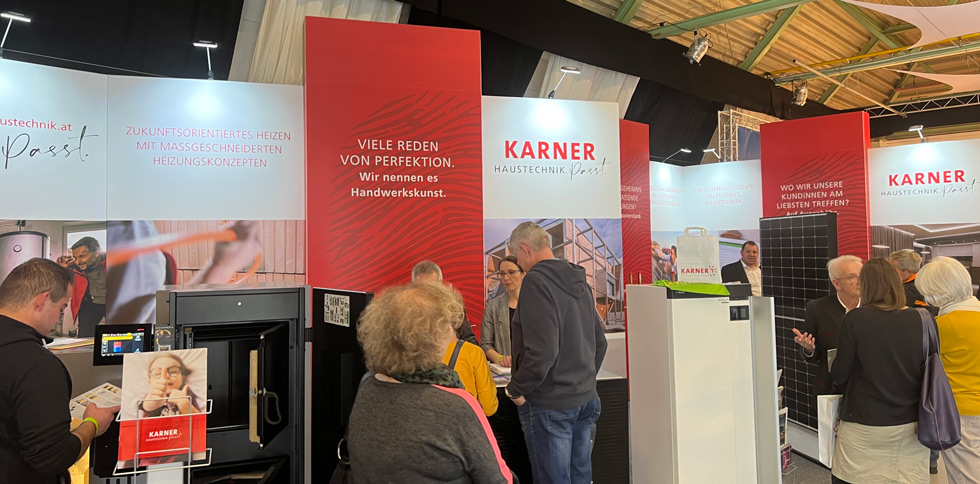 Neuer Messestand für Karner Haustechnik, fotografiert auf der Baumesse Oberwart 2023